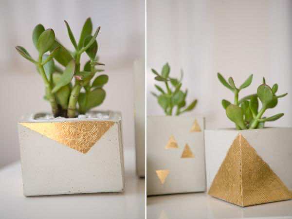 3. Gold-leaf cement planters