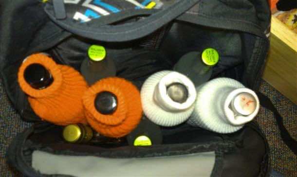 2. Use tube socks to protect your bottles in transit