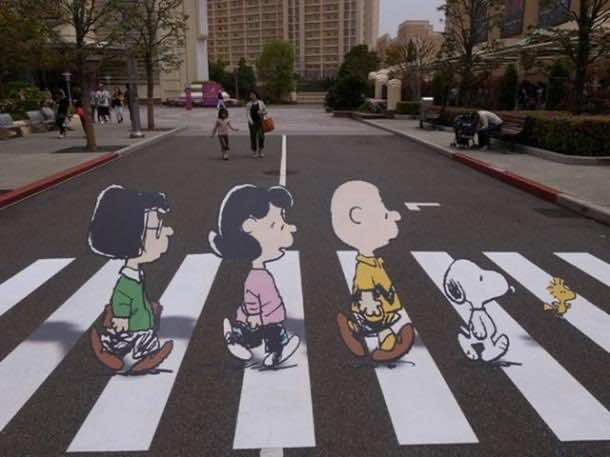 4. Peanuts Abbey Road crosswalk in Osaka, Japan