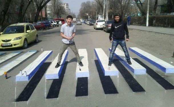 9. 3D crosswalk in Kyrgyzstan