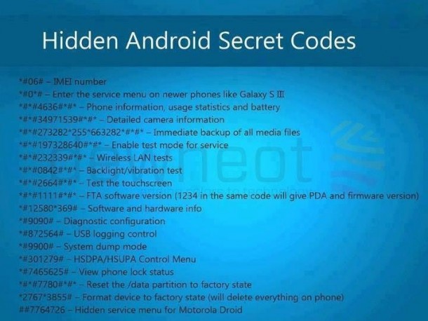 32 Secret Codes for Android