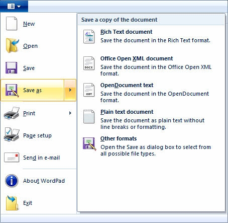 WordPad’s file support as Windows 7 Secret Features