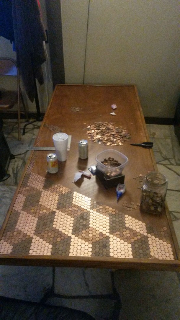 DIY Pennies Table – Amazing use of Pennies 8