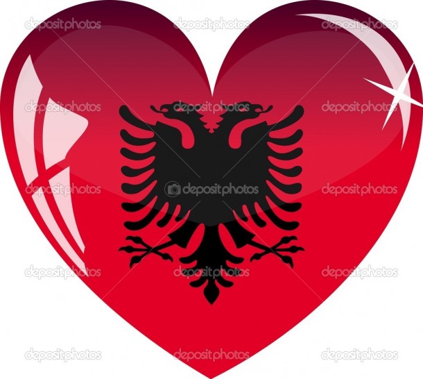 Vector heart with Albania flag texture isolated on a white background.