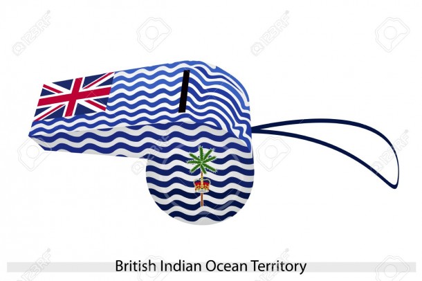 White and Blue Wave with Union Flag, Palm Tree and Crown of The British Indian Ocean Territory, BIOT or Chagos Islands Flag on A Whistle.
