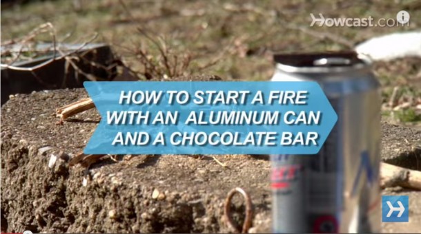 How to Start a Fire with an Aluminum Can a Chocolate Bar