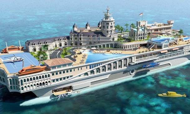 An innovative design company has come up with a yacht inspired by the principality of Monaco that comes complete with casino and RACE TRACK. See SWNS story SWYACHT; The staggering 'Streets of Monaco' is a 155-metre long hyper-yacht featuring swimming pools, tennis courts and a number of landmarks usually only found within the exclusive 0.78 square mile playboy's playground. This includes the casino, Hotel de Paris, Cafe de Paris, La Rascasse, and the famous Loews hotel. But one of the most incredible features is the Monaco Grand Prix-inspired go-kart track complete with tunnel complex.