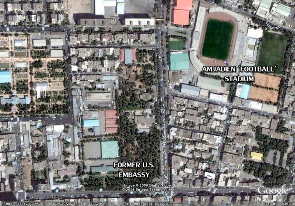 Aerial image shows the location of stadium and the embassy