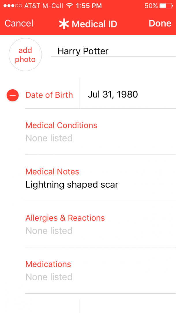 iOS health app medical ID4