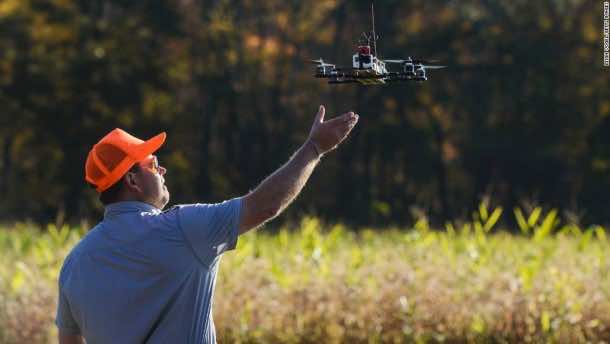 NORTON, MA - OCTOBER 21: A drone lands after taking footage at Erwin Wilder Wildlife Management Area at  on October 21, 2013 in Norton, Massachusetts. (Photo by Leigh Vogel/Getty Images)