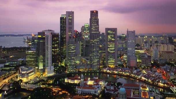 Singapur Skyline at night, Singapur
