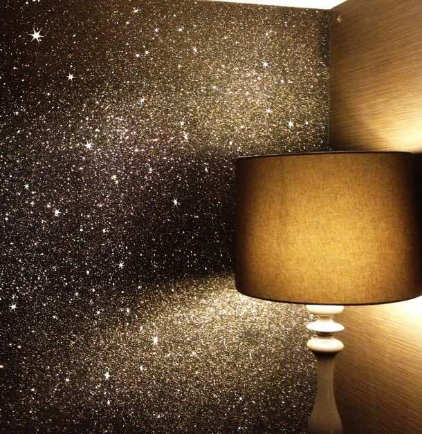 table lamp matched with glittered wallpaper
