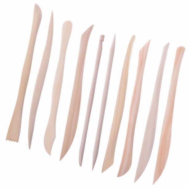 BCP Pack of 10 Wooden Clay Shaping Carving Tool Set