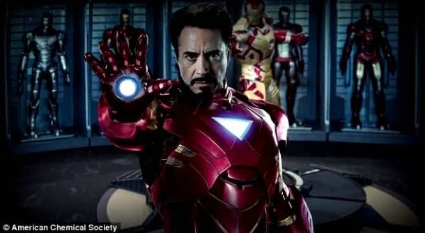 Tony Stark in Iron Man suit made from titanium-gold alloy. Credits: American Chemical Society