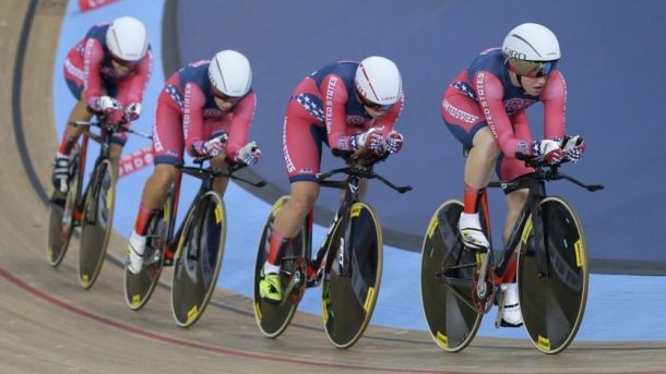 The US track cycling team has been training with augmented reality glasses. Credits: AP
