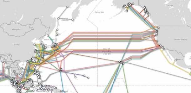 Map of trans-Pacific cables. Credits: TeleGeography