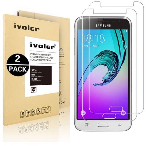 9H Tempered Glass Screen Protector for Samsung Galaxy J3 Prime Drop Fall Protection The Grafu Screen Protector for Galaxy J3 Prime 2 Pack Bubble Free Ultra Clear 