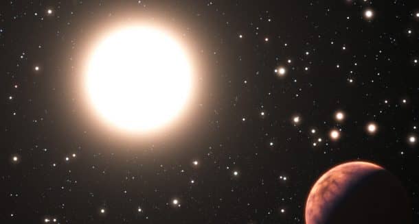 This artist's impression shows one of the three newly discovered planets in the star cluster Messier 67. In this cluster the stars are all about the same age and composition as the Sun. This makes it a perfect laboratory to study how many planets form in such a crowded environment. Very few planets in clusters are known and this one has the additional distinction of orbiting a solar twin — a star that is almost identical to the Sun in all respects.