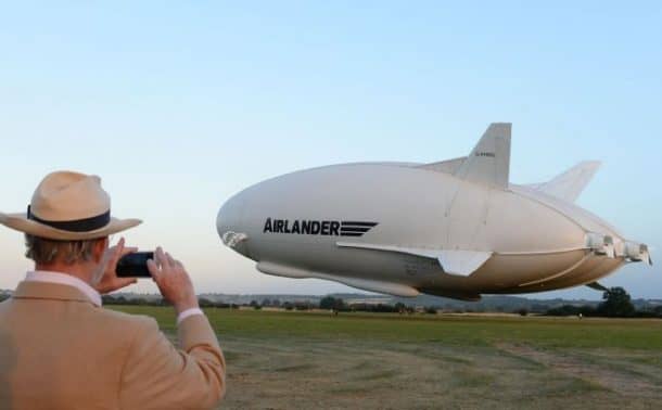 The Airlander 10, the largest aircraft in the world, takes off on its maiden flight from Cardington airfield in Bedfordshire.