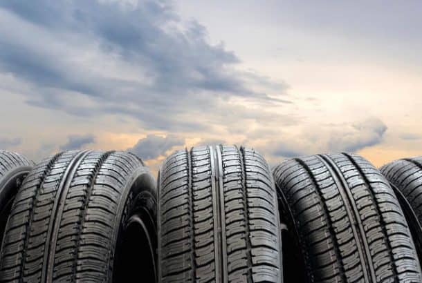 Set of tires on a sky background