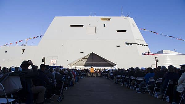 161015-N-HV059-069 BALTIMORE, Md. (Oct. 15, 2016) Adm. Harry B. Harris Jr., commander of U.S. Pacific Command, speaks at the commissioning ceremony of USS Zumwalt (DDG 1000). Crewed by 147 Sailors, Zumwalt is the lead ship of a class of next-generation destroyers designed to strengthen naval power by performing critical missions and enhancing U.S. deterrence, power projection and sea control objectives. (U.S. Navy photo by Petty Officer 2nd Class Sonja Wickard/Released)