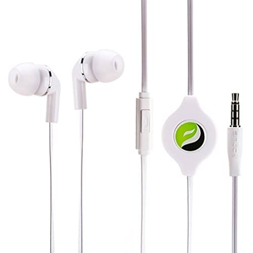 Premium Sound Retractable White Headset Earphones Dual Earbuds Mic