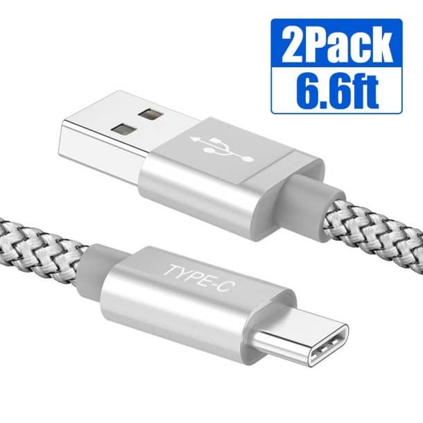 USB Type C Cable, Snowkids USB C Cable 6.6Ft(2-PACK) Nylon Braided 