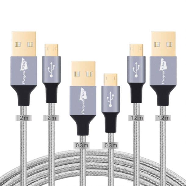Royal Flag Micro USB Cable Cord Charger [3-Pack: 6.6FT 4FT 1FT] 
