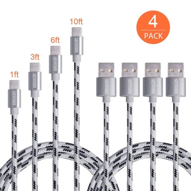 Ofspower 4Pack 1ft 3ft 6ft 10ft Braided USB Type C to A