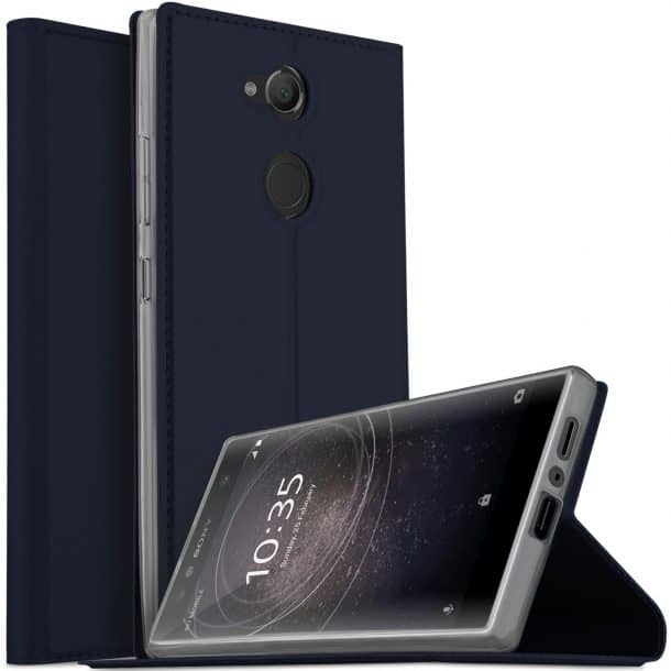 Etui Poche Folio Case Cover Cadorabo Coque pour Sony Xperia L2 en Noir Nuit Housse Protection en Style Flip avec Fermoire Magnétique