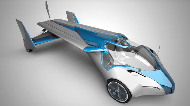 The wings fold back to make the flying car fit on the roadways.  It also runs on automotiv...
