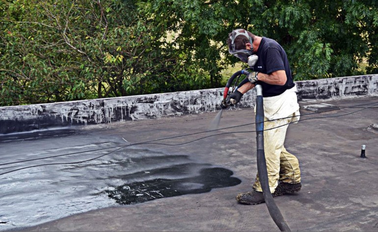 The coating is sprayed on an existing surface, then an aggregate material applied (Photo: ...