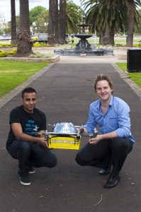 Zookal's Ahmed Haider and Vimbra's Matthew Sweeny with Flirtey.