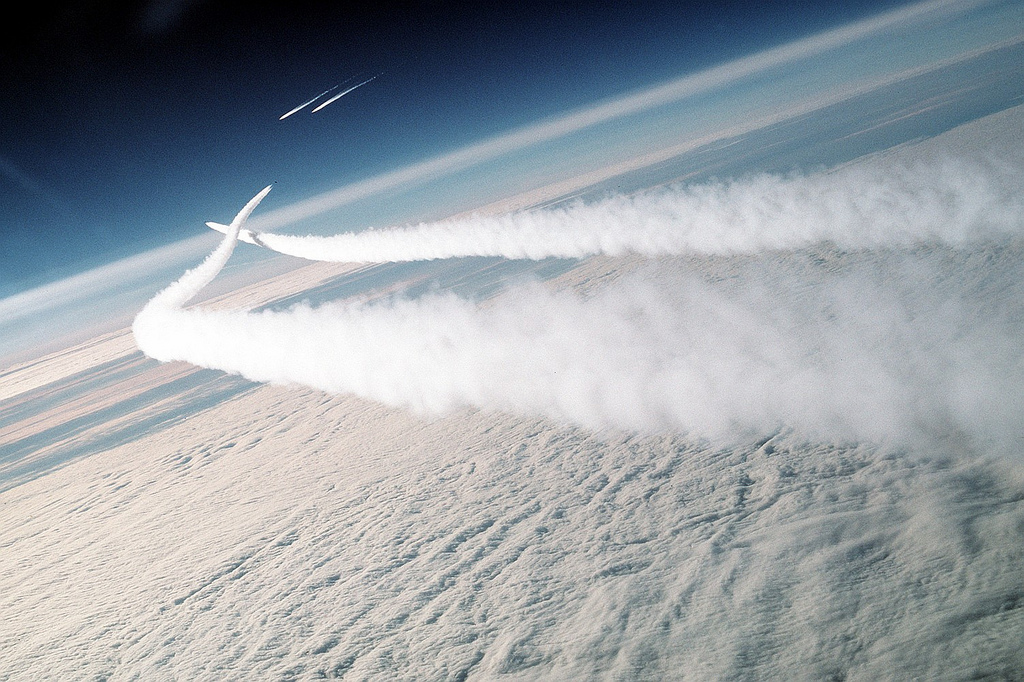 Two Soviet MiG-29 aircraft en route to an air show in British Columbia are intercepted by F-15 Eagle aircraft of the 21st Tactical Fighter Wing. 