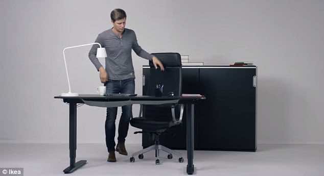 this ikea desk can shift from standing to seated mode with just the push of a button