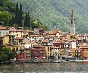 the lakeside village of Varenna is seen on shore of Lake Como, Italy