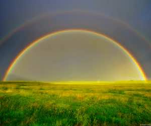 Double rainbow in a meadow, Silt, Colorado, U