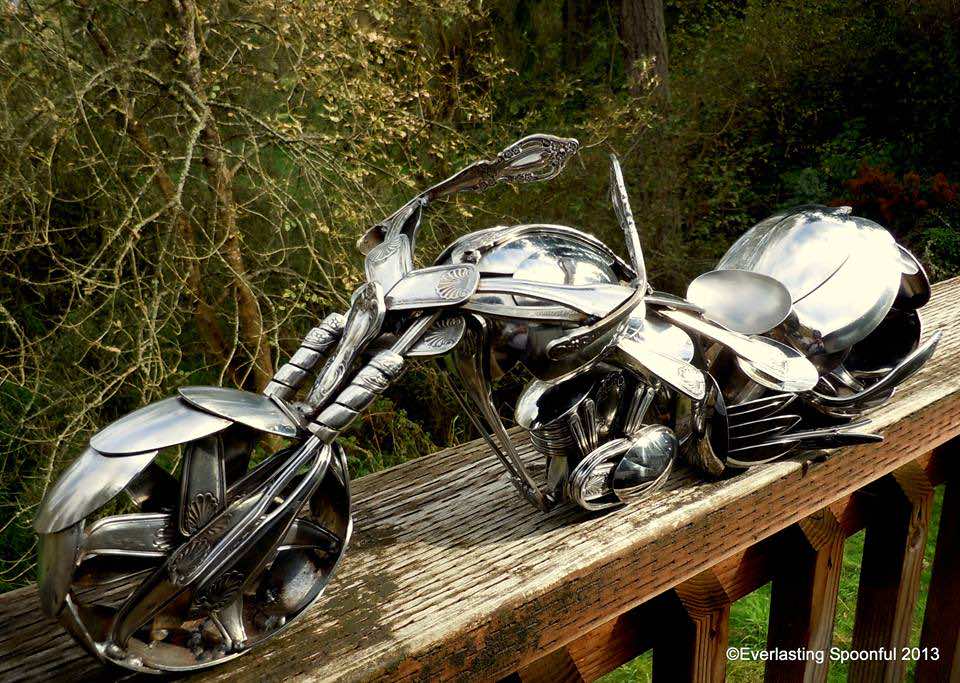 Guy Creates Awesome Motorcycles Using Large Bent Spoons