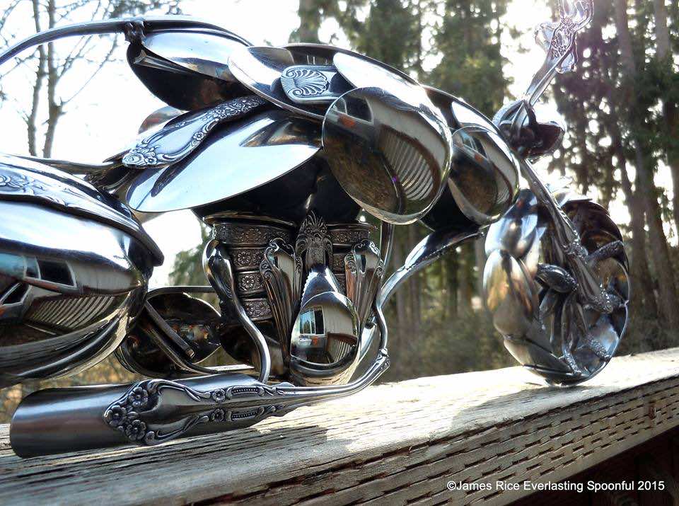 Guy Creates Awesome Motorcycles Using Large Bent Spoons