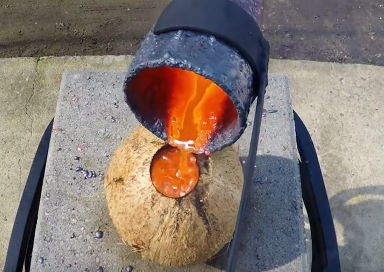 Molten copper in coconut