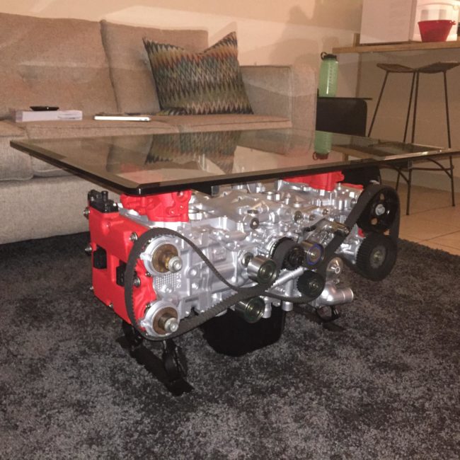Guy Makes A Cool Coffee Table Out Of His Wrecked Car Engine