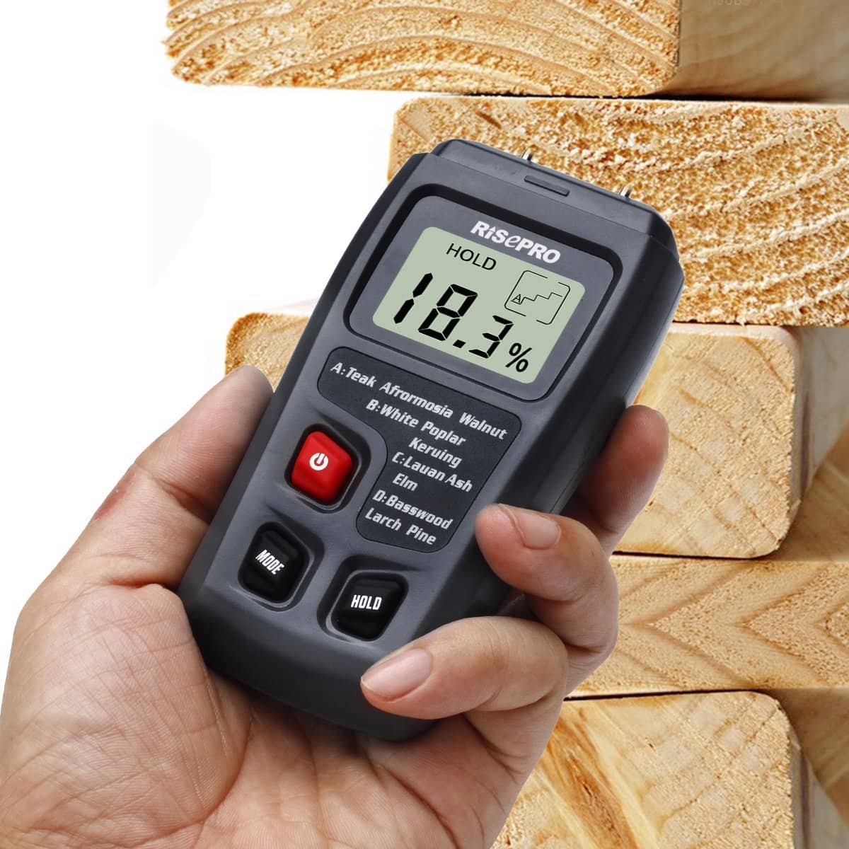 Wood Humidity Tester Wood Moisture Detector Portable 2 in 1 Dual Pins Wood Temperature Tester for Wood Building Material Firewood Woodworker Walls Paper 