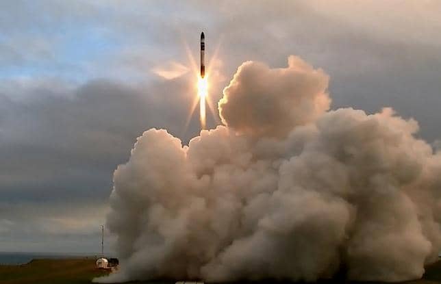 A supplied image of the launch and maiden flight of a battery-powered, 3-D printed rocket built by Rocket Lab, a Silicon Valley-funded space launch company, at New Zealand's remote Mahia Peninsula