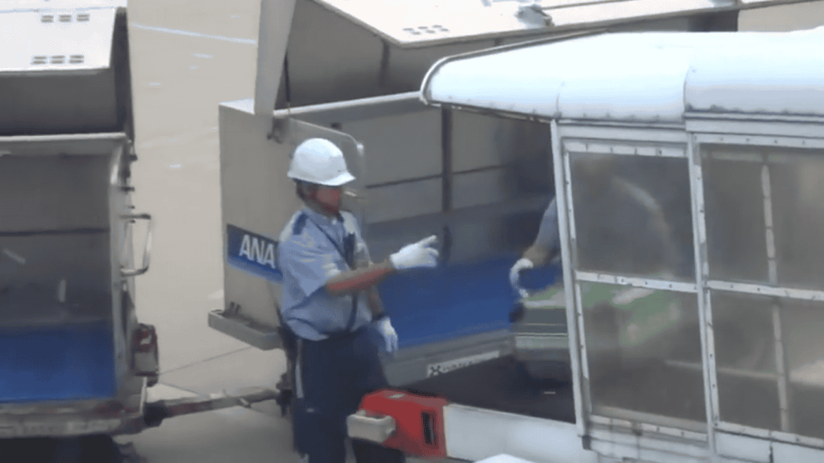 baggage handlers in japan treating bags