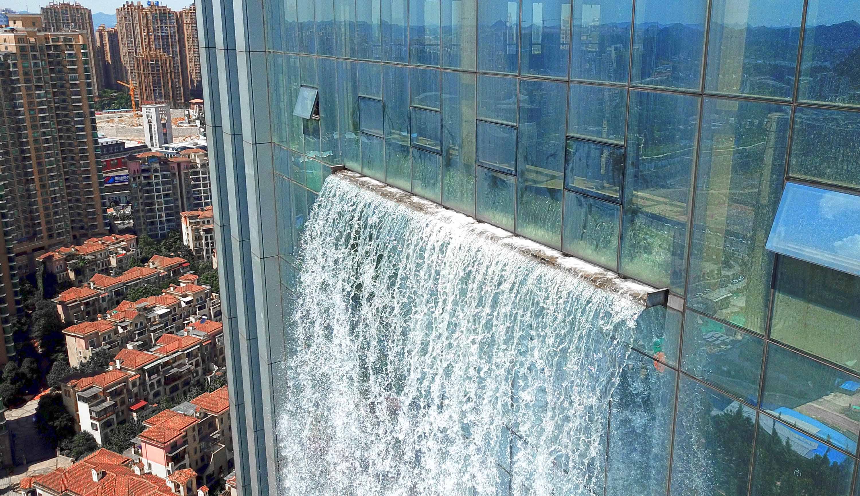 Artificial Waterfall Of A Building In China