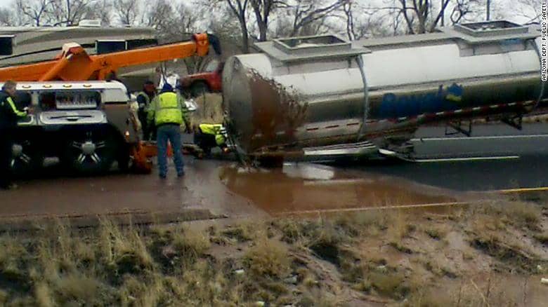 Liquid Chocolate Flows On Arizona Highway After A Traffic Incident!