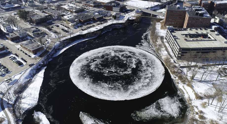 Spinning Ice Disc In Presumpscot River Is The Highlight On Social Media!