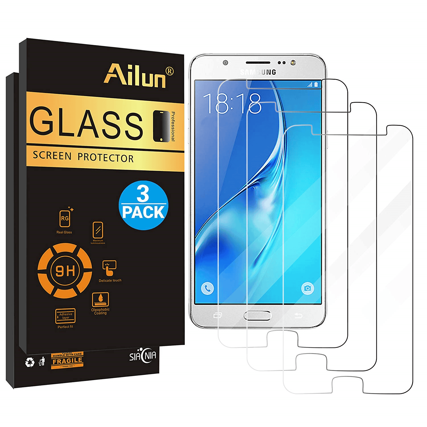 9H Hardness Anti Fingerprint Tempered Glass Screen Protector Film for Samsung Galaxy J7 2018 CUSKING Screen Protector for Galaxy J7 2018 3 Pack Bubble Free 