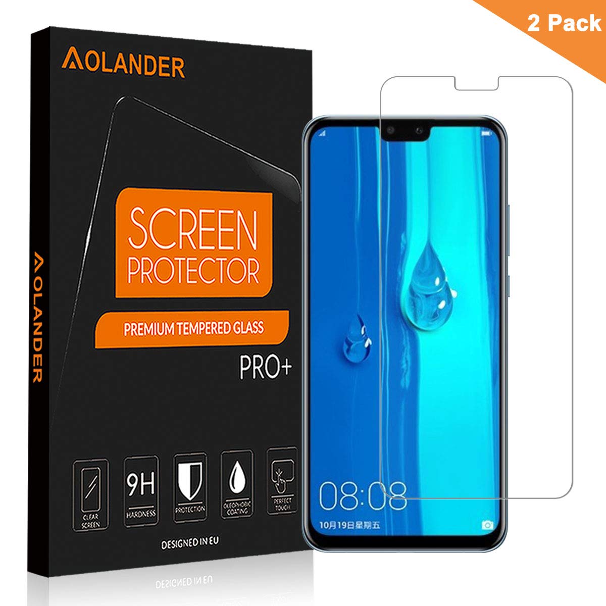 Easy Installation Bubble Free Bear Village Huawei Y9 2019 Tempered Glass Screen Protector 2 Pack 99% Clarity Screen Protector Film for Huawei Y9 2019 