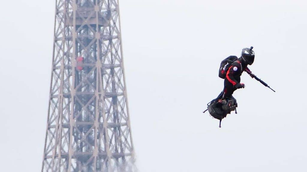 Frank Zapata Demonstrates His Flyboard During Bastille Day Celebrations